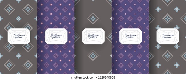 Set of seamless patterns for men s clothing, ties, tuxedos, t-shirts. Backgrounds for luxury packaging design. Prints and abstract textures for various classic fabrics. Elegant vector ornament set.