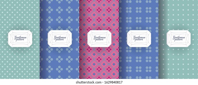 Set of seamless patterns for men s clothing, ties, tuxedos, t-shirts. Backgrounds for luxury packaging design. Prints and abstract textures for various classic fabrics. Elegant vector ornament set.