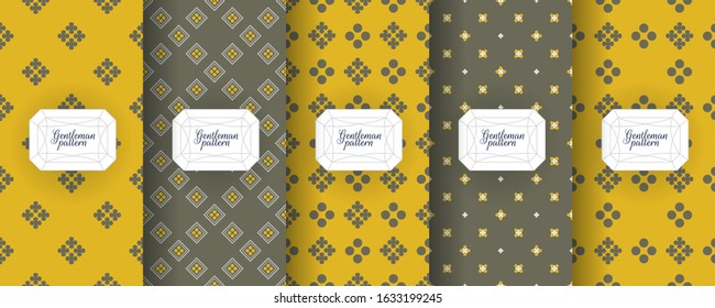 Set of seamless patterns for men s clothing, ties, tuxedos, t-shirts. Backgrounds for luxury packaging design. Prints and abstract textures for various classic fabrics. Elegant vector ornament set.