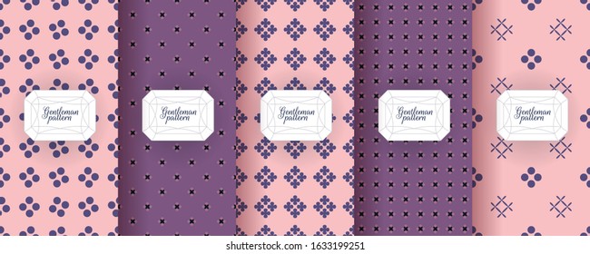 Set of seamless patterns for men s clothing, ties, tuxedos, t-shirts. Backgrounds for luxury packaging design. Prints and abstract textures for various classic fabrics. Elegant vector ornament set.