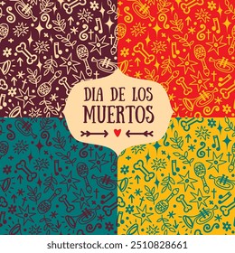 Set of seamless patterns for mexican holiday Day of the Dead or for Halloween, can be used for music festival, vector illustration