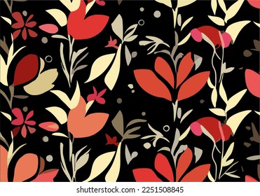 Conjunto de patrones impecables en estilo floral moderno y puntos de polka. Diseño de Arte Moderno de Mid Century para papel, cubierta, tela, decoración interior y mucho más