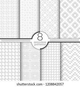 Set of seamless patterns. Modern stylish textures. Regularly repeating geometrical ornaments with thin lines, linear rhombus tiles, diamonds, zigzags. Vector element of graphical design