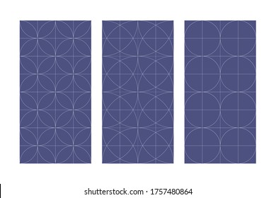Set of seamless patterns. Modern stylish textures. Abstract geometrical background. Thin line ornament on blue backdrop.