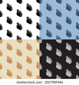 set of seamless patterns with monochrome old camcorder. Filming movie on retro instrument. Ornament for decoration and printing on fabric. Design element. Vector