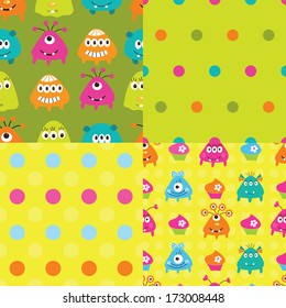 Set of seamless patterns with monsters