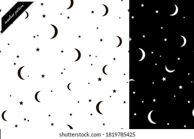 Set of seamless patterns with moons and stars. 