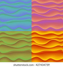 Set of seamless patterns with multicolor waves. Bright colorful background. Vector illustration.
