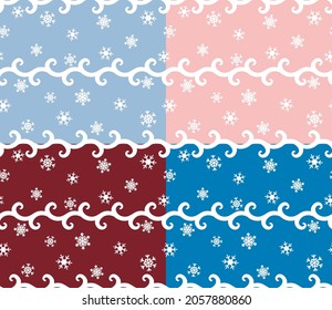 A set of seamless patterns for New Year and Christmas themes in the colors of winter 2022