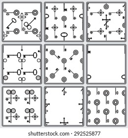 Set of seamless patterns with old keys.
Scrapbooking paper, packaging.