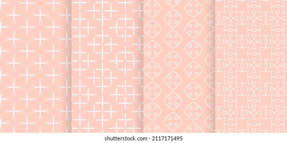Set of seamless patterns on pink background