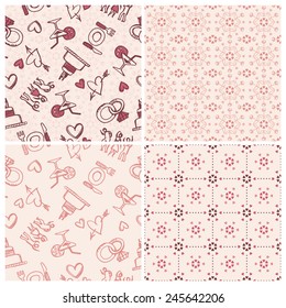 Set of seamless patterns on wedding theme