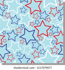 Set Of Seamless Patterns On White Star Background. Patriotic Red, White And Blue Geometric Seamless Patterns. Vector Set With Army Symbols. Flag Of Russia. Eps 10