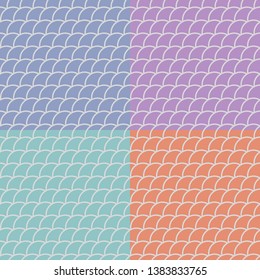 Set of seamless patterns in oriental motifs in pastel shades , fish scales backgrounds, vector illustration
