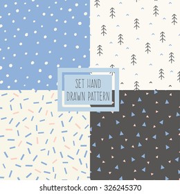 Set of seamless patterns with ornaments hand-drawn pastel colors. Endless texture can be used for web design, printing onto fabric and paper or scrapbooking. Abstract geometric shapes. Vector