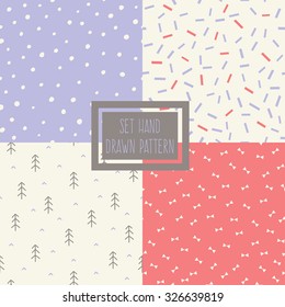 Set of seamless patterns with ornaments hand-drawn pastel colors. Endless texture can be used for web design, printing onto fabric and paper or scrapbooking. Abstract geometric shapes. Vector