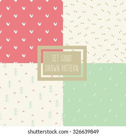 Set of seamless patterns with ornaments hand-drawn pastel colors. Endless texture can be used for web design, printing onto fabric and paper or scrapbooking. Abstract geometric shapes. Vector