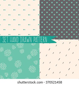 Set of seamless patterns with ornaments hand-drawn pastel colors. Endless texture can be used for web design, printing onto fabric and paper or scrapbooking. Abstract geometric shapes. Vector