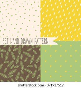 Set of seamless patterns with ornaments hand-drawn pastel colors. Endless texture can be used for web design, printing onto fabric and paper or scrapbooking. Abstract geometric shapes. Vector