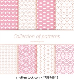 Set of seamless patterns of pale. Pale pastel backgrounds for decorating. Simple graphic texture. Vector illustration.
