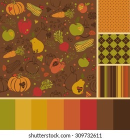 set of seamless patterns with palette. It can be used for cloth, jackets , bags , notebooks , cards, envelopes , pads , blankets , furniture, packing