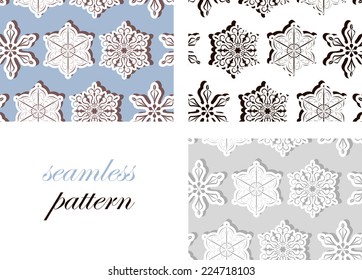 Set of seamless   patterns with  paper snowflakes with shadow