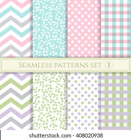 Set of seamless patterns in pastel colors for textile, fabric, wrapping paper or scrap booking.