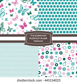 set of seamless patterns for patchwork. butterfly. point. 