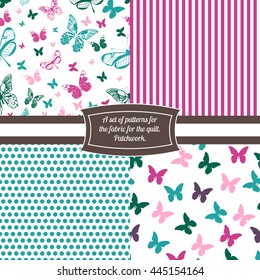 set of seamless patterns for patchwork. butterfly. point. strip