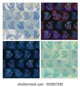 Set of seamless patterns. Seamless pattern with decorative branches in the snow.
Color options in the cold range. Light and dark.