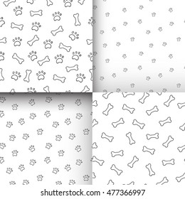 Set of seamless patterns with paws and bones. Good for textile, fabric, zoo shops advertising, wrapping paper