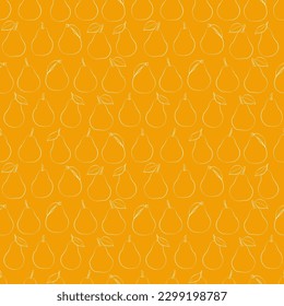 A set of seamless patterns of pears. Line drawing. linear, outline only 1000x1000, vector graphics.