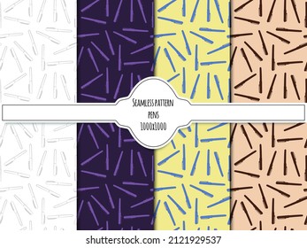 A set of seamless patterns of pencils. 1000x1000, vector graphics.