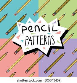 Set of seamless patterns with pencils 