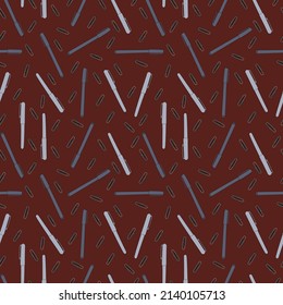 Un conjunto de patrones sin fisuras de lápices y clips de papel. gráficos vectoriales.