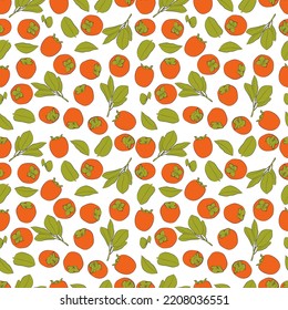 A set of seamless patterns of persimmons, leaves, fruits and flowers, 1000x1000 pixels. Vector graphics