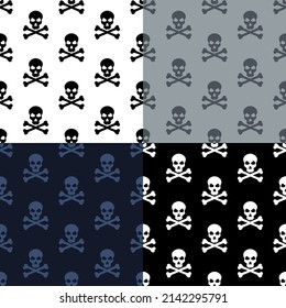 set of seamless patterns with Pirate symbol, Skull and bones, sign of threat to life and health. Ornament for decoration and printing on fabric. Design element. Vector