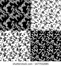 Set of seamless patterns. Plant motif. Twigs with decorative leaves. Luxurious texture for print, wallpaper, home decor, textile, package design