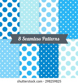 Set of Seamless Patterns with Polka Dot and Jumbo Polka Dot in Blue, Light Blue, Cyan and White. Perfect for wallpapers, pattern fills, background, textile, Christmas, birthday and wedding cards