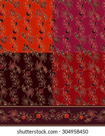 Set of seamless patterns with pomegranates - vector