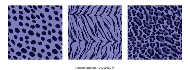 Set of seamless patterns with a print of wild cats. Vector illustration in flat style. Design for fabric, background, etc.