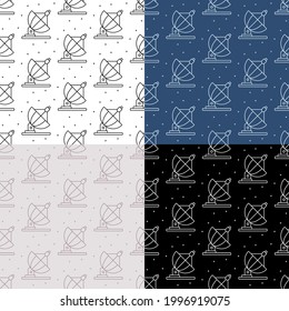 set of seamless patterns with radio telescope, space and stars. Ornament for decoration and printing on fabric. Design element. Vector