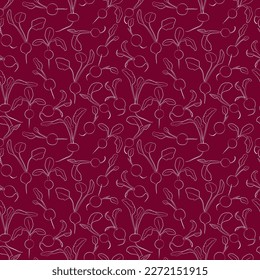 A set of seamless patterns of radishes. Line drawing. linear, outline only 1000x1000, vector graphics.