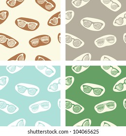 Set of seamless patterns with retro glasses