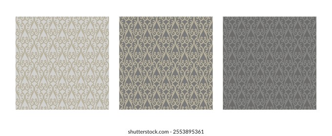 Set of seamless patterns in retro style. Wallpaper repetitive design elements in pastel colors. Vector illustration. For fabric, textile, packaging, design, invitation, design cushion and bed linen