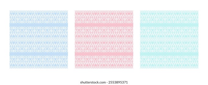 Set of seamless patterns in retro style. Wallpaper repetitive design elements in pastel colors. Vector illustration. For fabric, textile, packaging, design, invitation, design cushion and bed linen