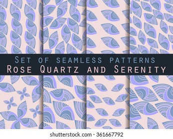 Set of seamless patterns.  Rose quartz and serenity. Vector.