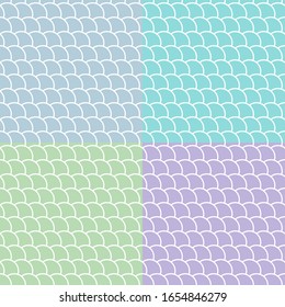 Set of seamless patterns with round tiles , fairy mermaid tail or scales of the dragon or fish scales , vector illustration
