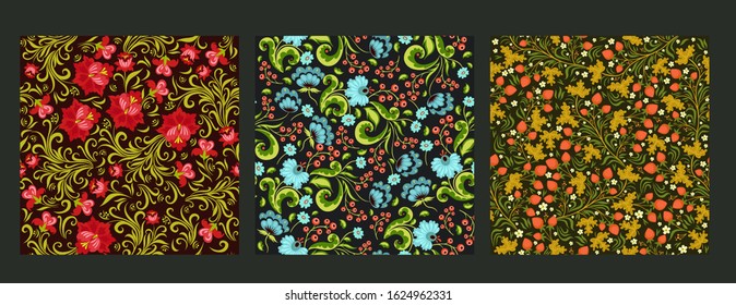 Set of seamless patterns in russian style. Vector graphics.