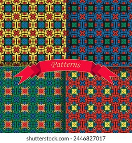 A set of seamless patterns with the same ornament, but in different color interpretations. Collection of vector images